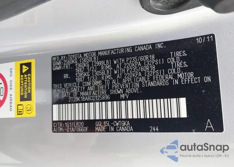 2012 Lexus Rx 350 from USA, damaged, VIN 2T2BK1BA8CC125896